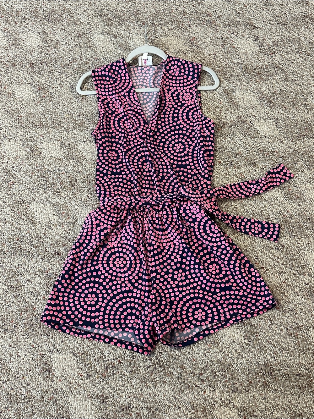 JB by Julie Brown Navy and Pink Sleeveless Wrap Romper